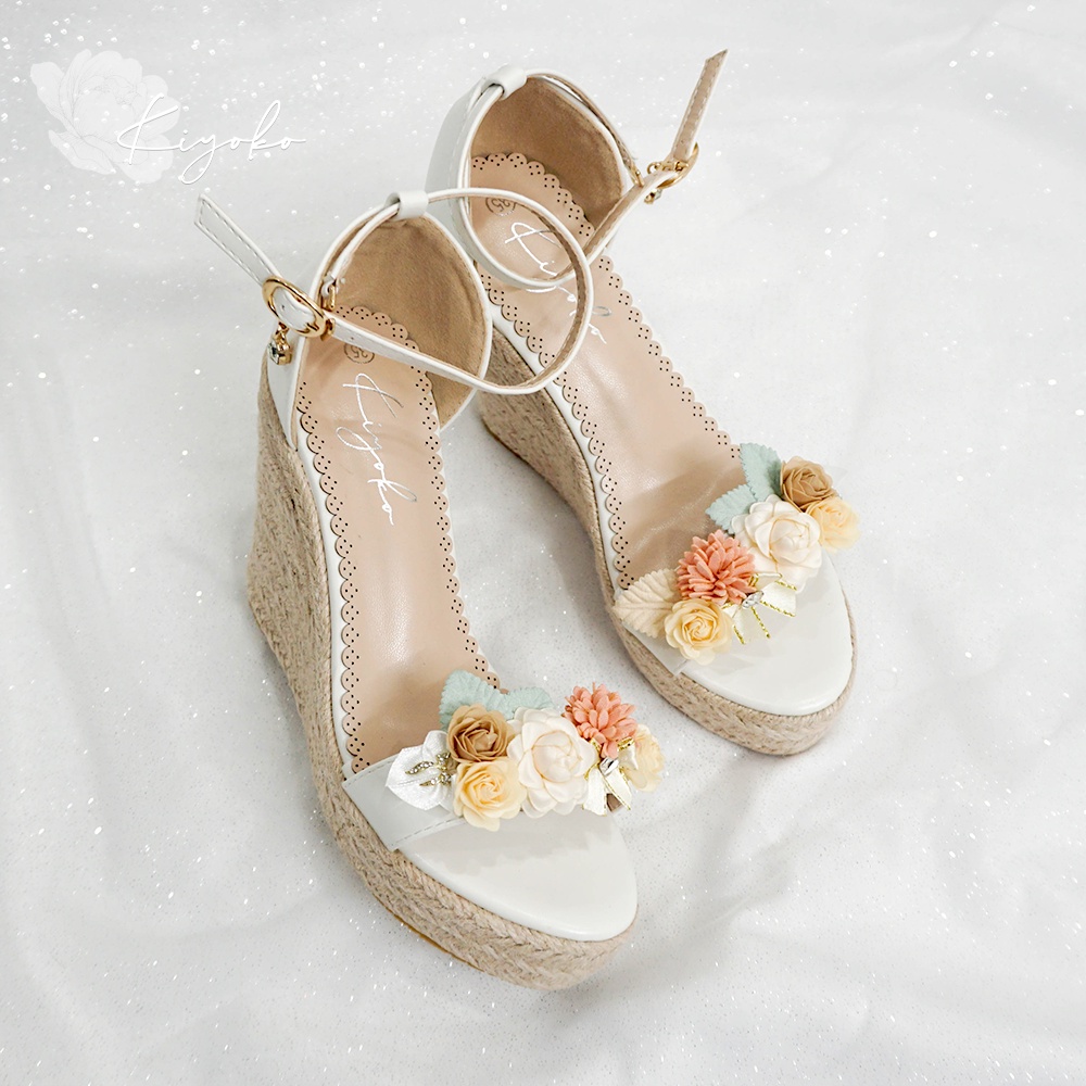 Giày cưới đế xuồng Kiyoko đính hoa màu pastel 11cm