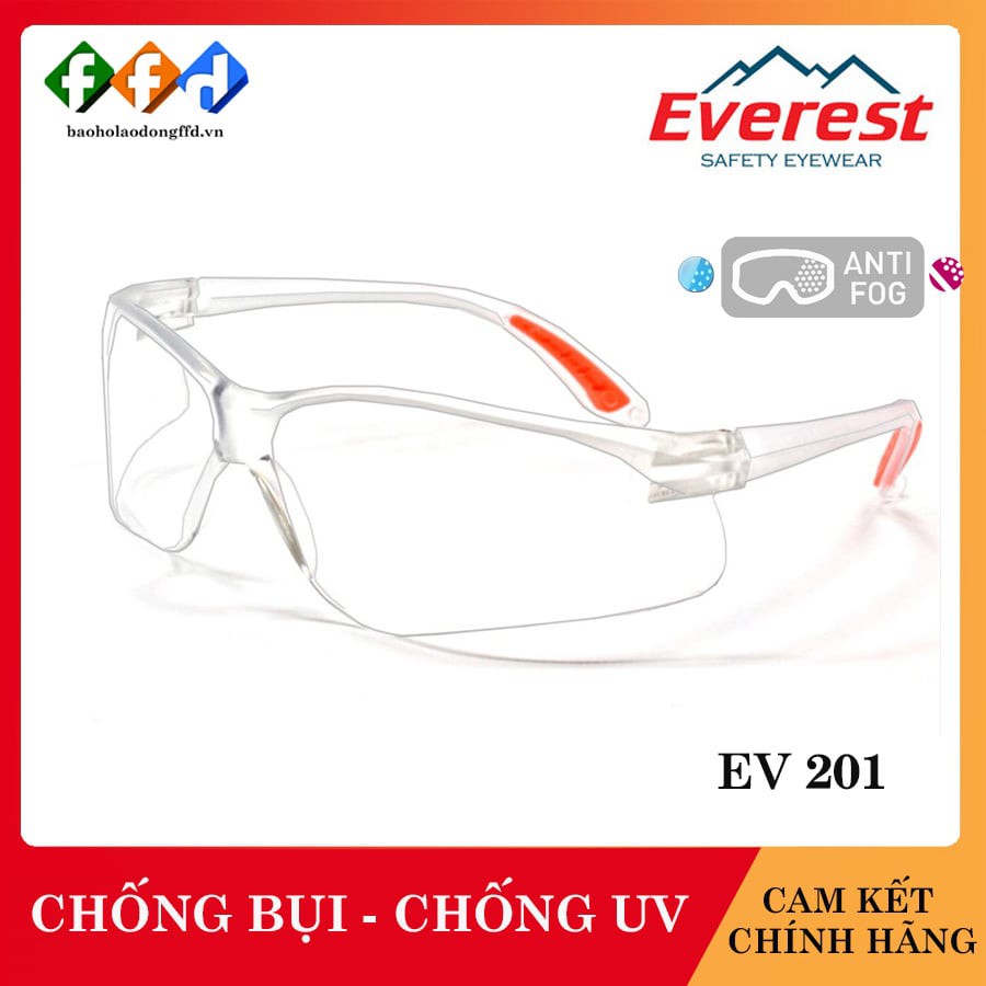 Kính bảo hộ Everest EV201 mắt kính trắng,Kính chống tia UV,chống bụi,chống đọng sương, Bảo vệ mắt khi đi xe máy,lao động
