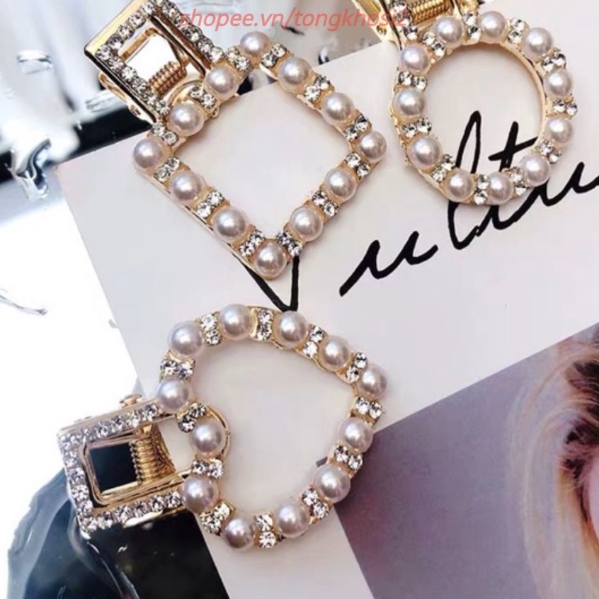 Sét 3 kẹp cặp tóc tròn, vuông, trái tim đa năng