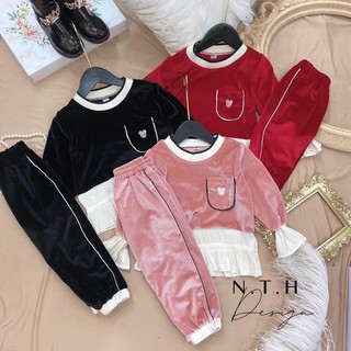 Bộ nhung bèo vạt trắng cho bé