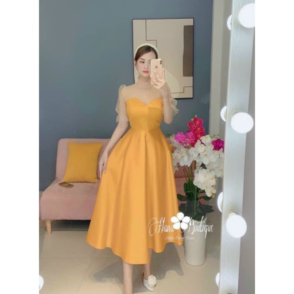 Đầm xòe vải phi phối lưới có mút S130