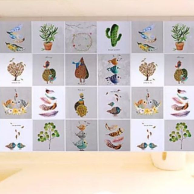 Decal dán bếp tráng nhôm cách nhiệt mẫu hoa và chim khổ 60cm