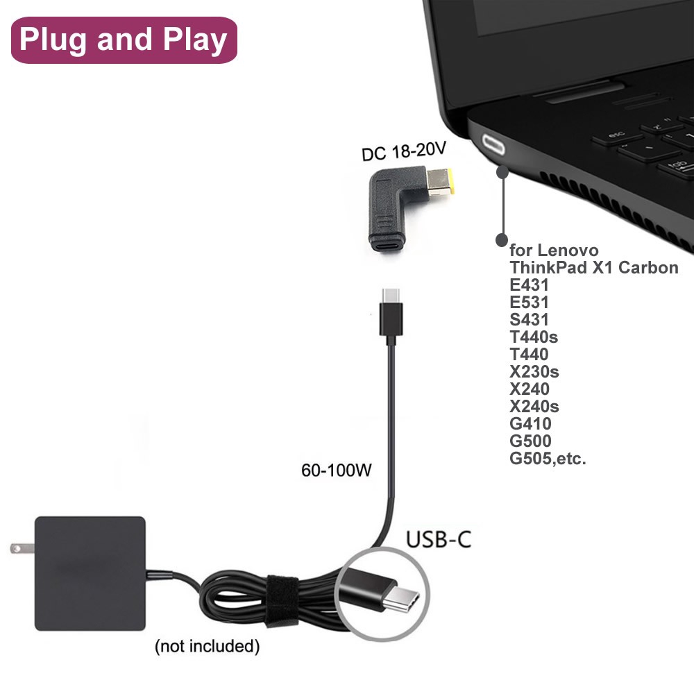 Đầu chữ L chuyển đổi USB Type-C sang jack nguồn chân vuông cho Lenovo Thinkpad | BigBuy360 - bigbuy360.vn