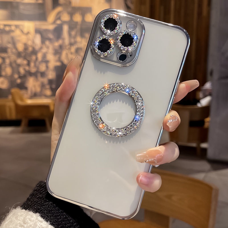 Ốp Điện Thoại Trong Suốt Chống Sốc Đính Đá Lấp Lánh Bảo Vệ Camera Cho Iphone 11 Pro MAX XS MAX XR XS 8 7 Plus SE2020