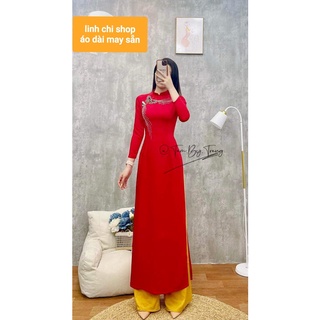 Sp áo dài may sẵn đỏ thêu thủ công