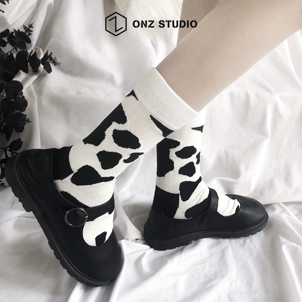 Vớ cotton ONZ hoạ tiết đơn giản - Tất chân nam nữ bò sữa cổ cao mềm mịn co giãn phong cách trẻ trung năng động TA02