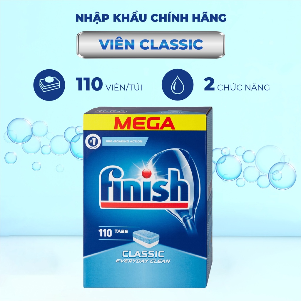 COMBO FINISH: VRB Classic 110 viên + Bóng 750ml + Muối 1,2kg + Dung dịch vệ sinh