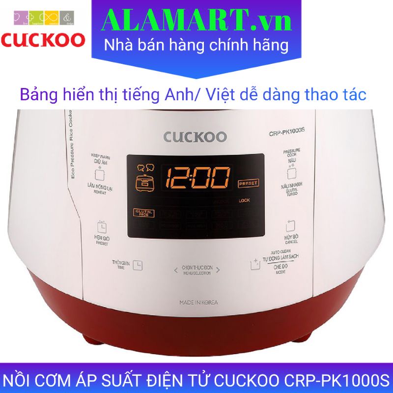 Nồi cơm Áp suất Điện tử 1,8 lít Cuckoo CRP-PK1000S nhập khẩu Hàn Quốc