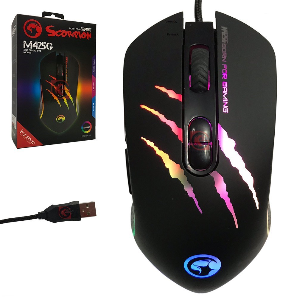 Mouse Marvo M 425G đen Led USB , Chuột máy tính có dây cổng USB Marvo M425g đen có đèn Led