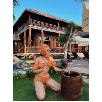 Đồ bơi nữ sét 3 món bikini trể vai tay phồng chất xốp KONKUN MS113