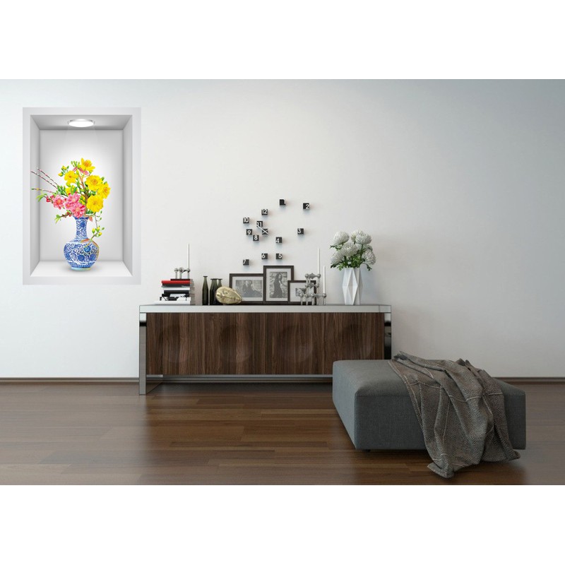 Decal dán tường bình hoa xuân đẹp trang trí phòng khách LoHoaDon_007