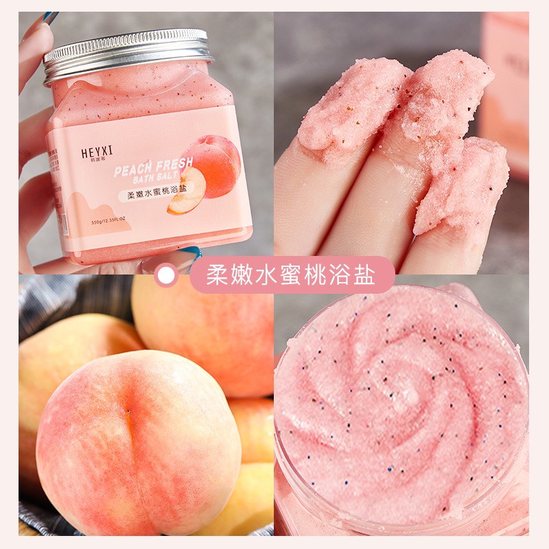 [Giảm mụn lưng] Muối tắm tẩy tế bào chết body toàn thân hoa quả Heyxi Bath Salt Scrub 350gr sáng da nội địa Trung