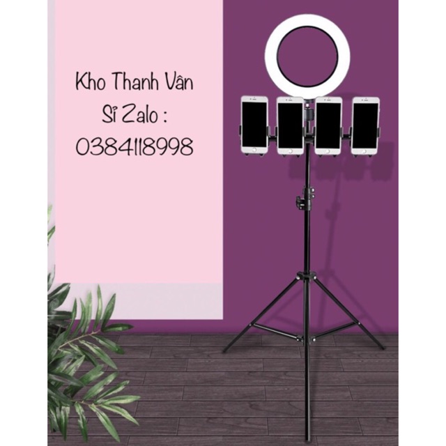 Bộ kẹp 4 điện thoại đèn livestream ( không kèm đèn )