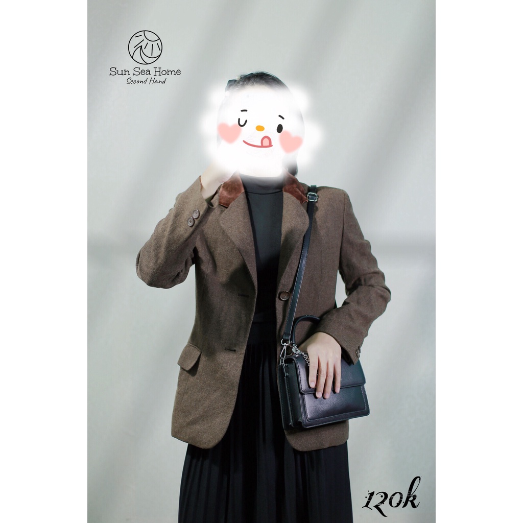 Khoác dạ Elle form ôm secondhand màu cà phê