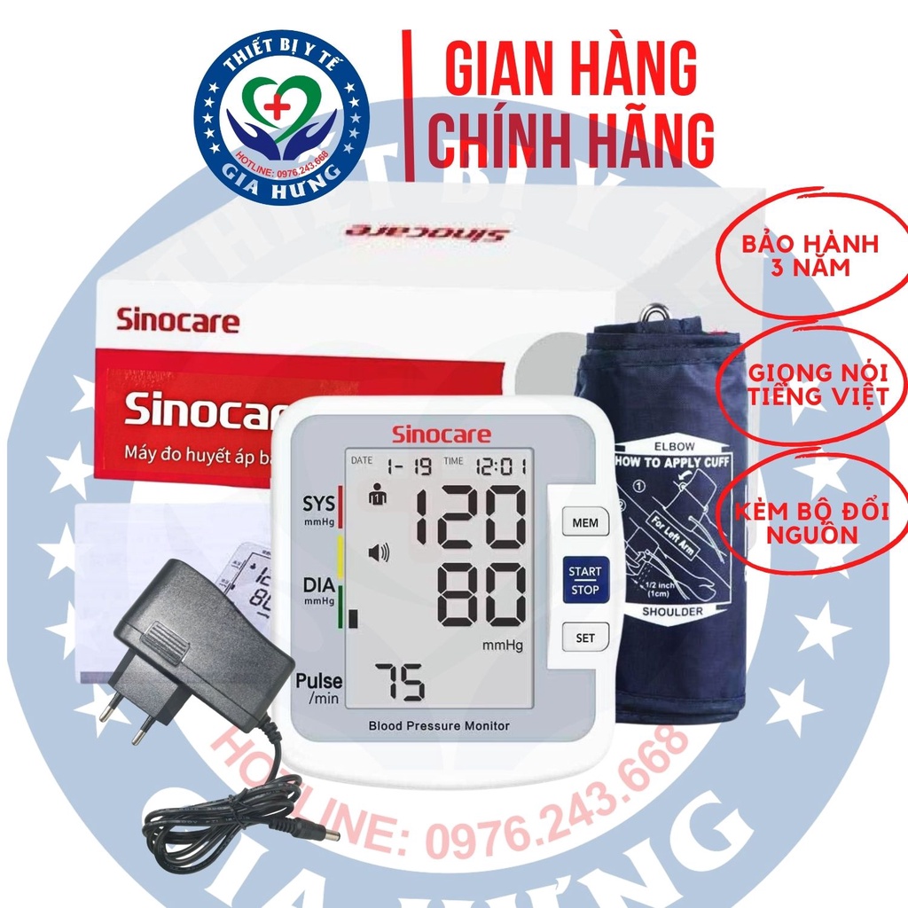 Máy đo huyết áp Sinocare BA-801 (Giọng nói Tiếng Việt) + Đổi Nguồn