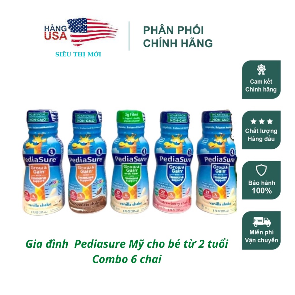 MẪU MỚI COMBO 24 chai Sữa Pediasure nước Vani DHA, Dâu DHA, Fiber 237ml Mỹ   Date mới