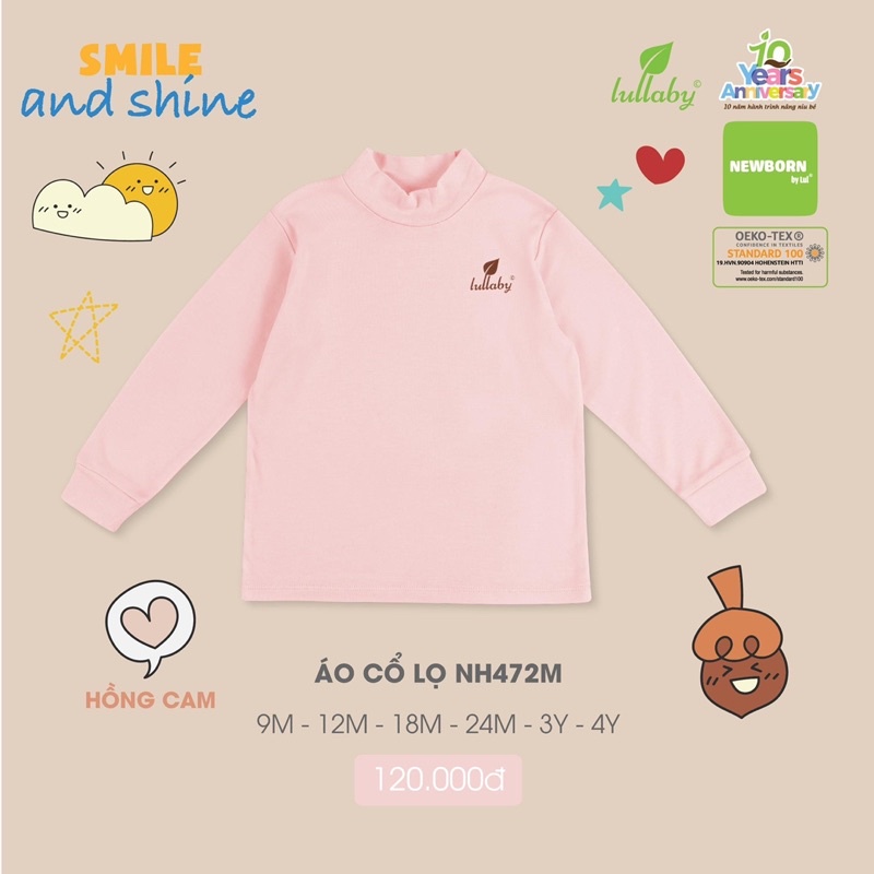 Áo cổ lọ dài tay cotton bambo dày vừa Lullaby bé trai/ gái (12-4y)