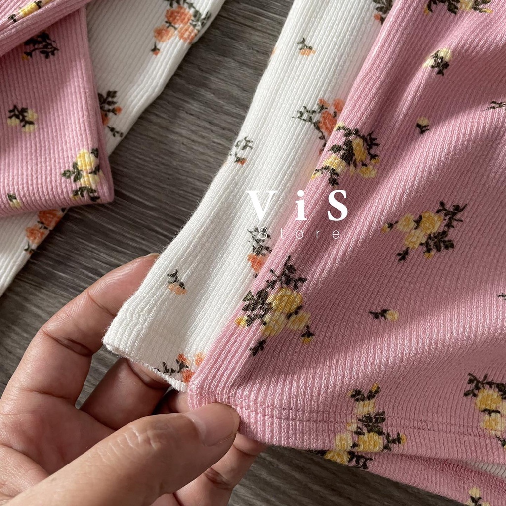 ÁO THUN GÂN NỮ DÁNG ÔM HOA NHÍ