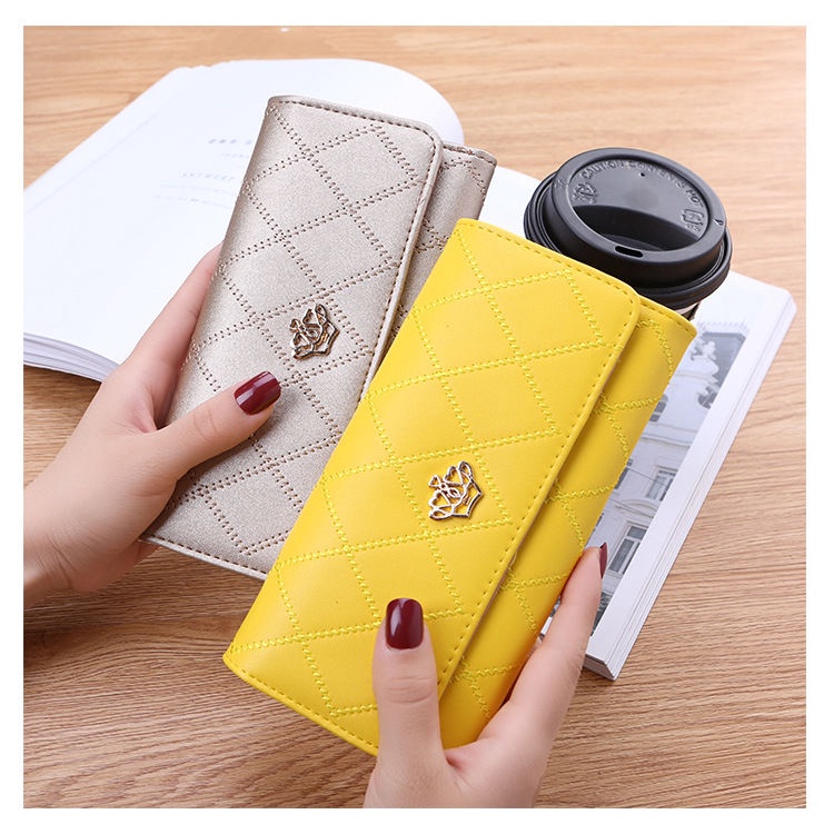 Ví Dài Mỏng Đính Vương Miện Kim Loại 2022 Thời Trang Xu Hướng Cho Nữ