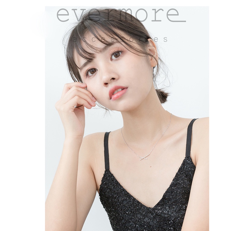Dây chuyền bạc EVERMORE, vòng cổ X-girl đính đá bạc ý 925, phong cách minimalist, thanh lịch - D023