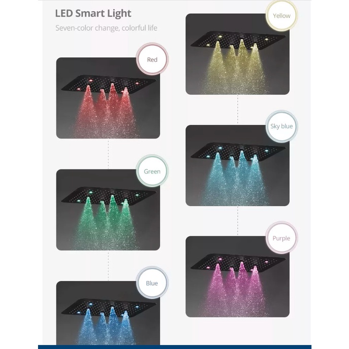 Sen tắm âm tường bát gắn trần màu đen có đèn Led cài nhiệt độ HD5050L