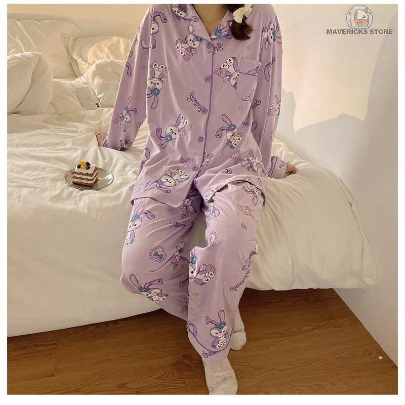 Bộ đồ ngủ tay dài in hình Disney dễ thương thời trang thu đông cho nữ