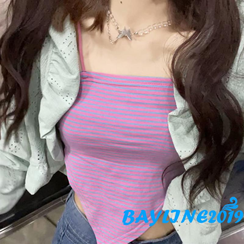 Áo Lửng Hai Dây Họa Tiết Sọc Ngang Thời Trang Cho Nữ