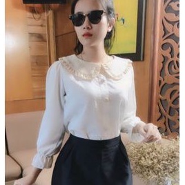 [Mã FAMARAL1 giảm 10K đơn 50K] Áo sơ mi nữ Áo kiểu nữ dài tay cổ sen tiểu thư xinh xắn v18
