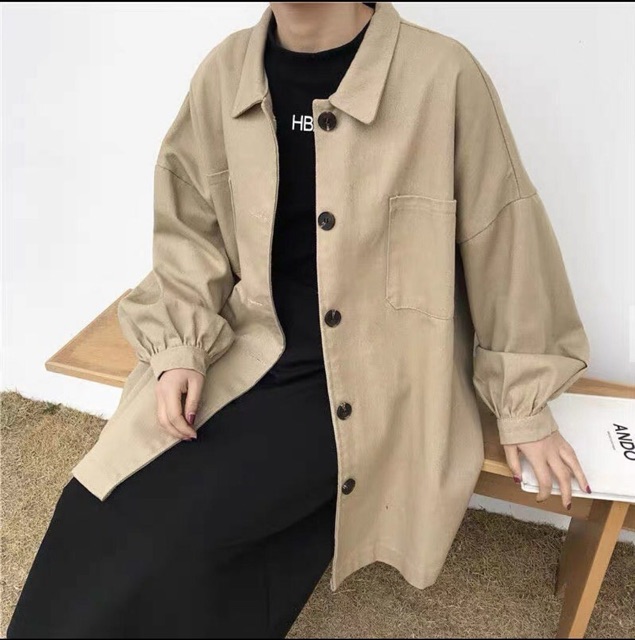 Áo khoác kaki nút đen tay phồng