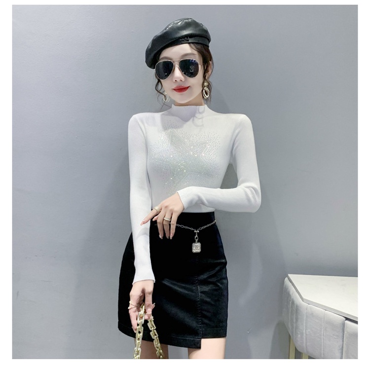 Đính đá thời trang mùa thu mới cho Áo len nữ dài tay Áo thun dài tay nữ