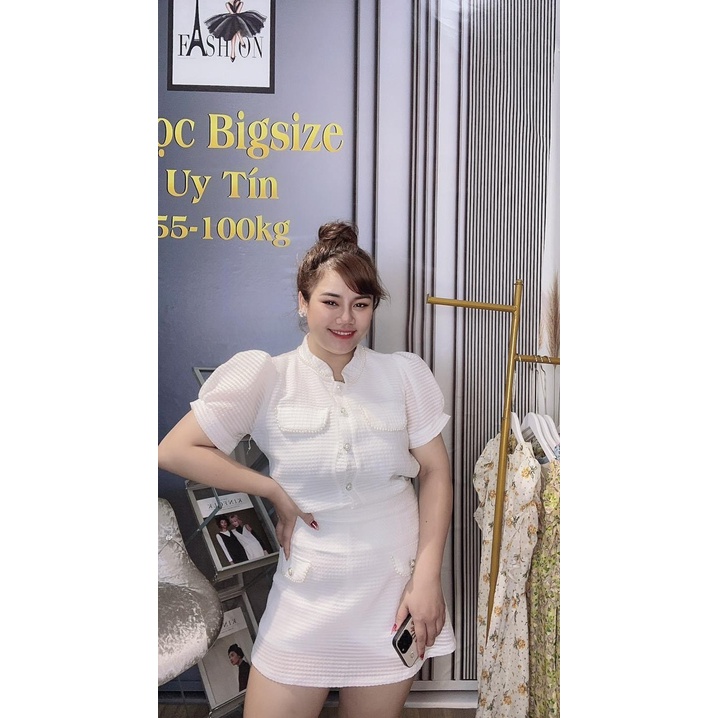 Sét váy ren viền ngọc bigsize, sét dạ tiểu thư sang chảnh cộc tay 2 lớp size 55-95kg