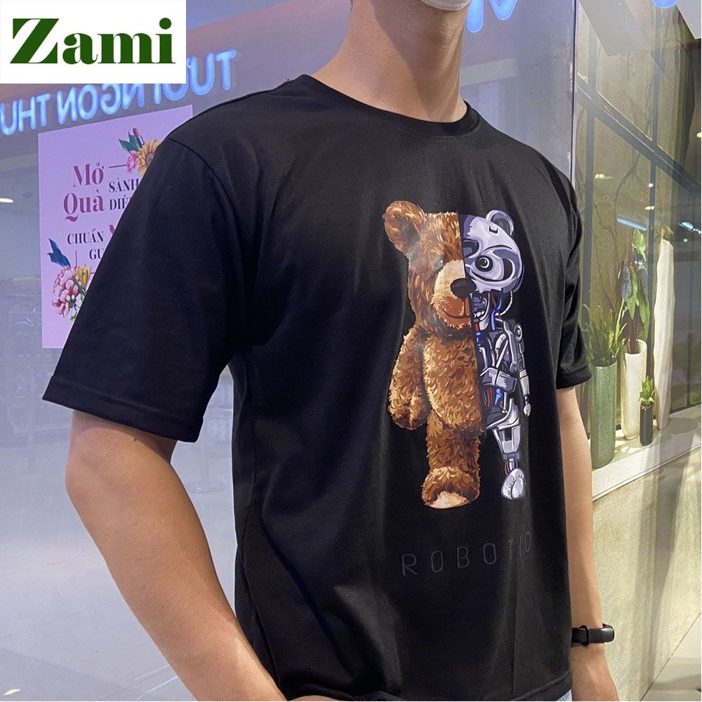 Áo Thun Unisex Nam Nữ Cổ Tròn Tay Lỡ Form Rộng Phong Cách Streetwear Basic In Hình Gấu Robotic ZT22 Zami | BigBuy360 - bigbuy360.vn