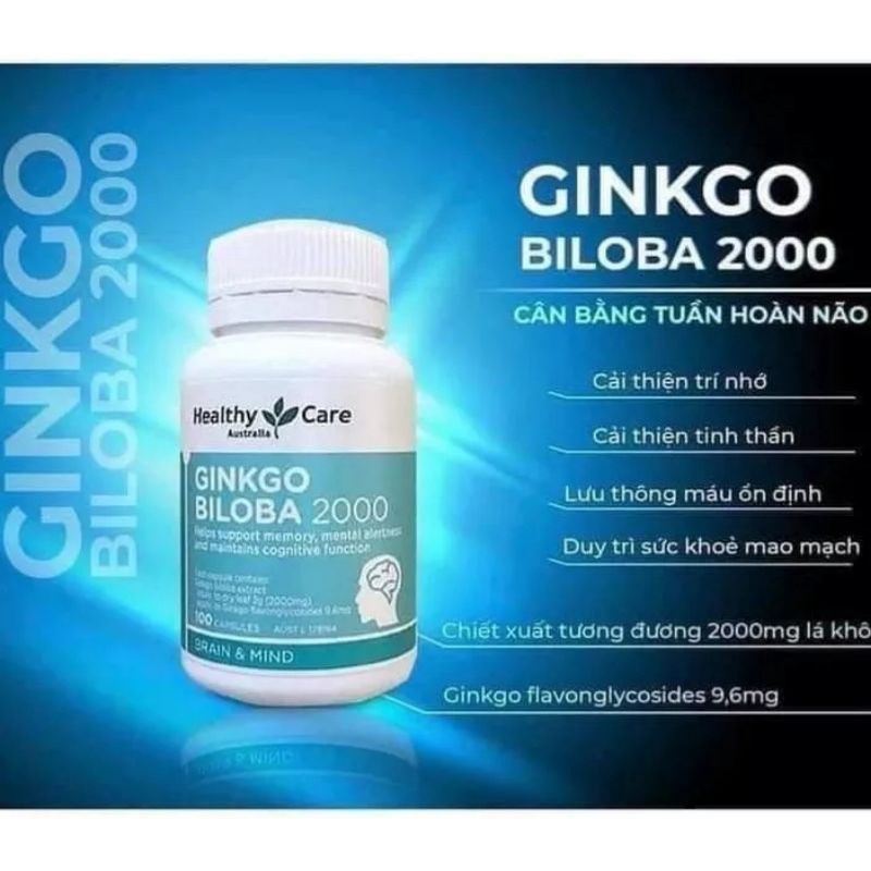 [Chính hãng ÚC] Healthy Care Ginkgo Biloba 2000mg - Viên uống bổ não 100 viên