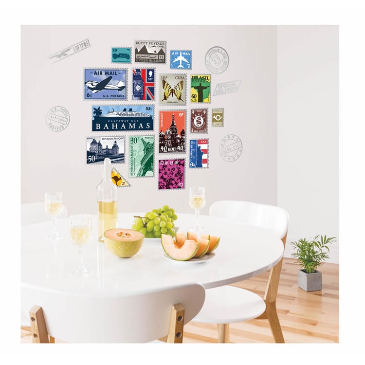 Decal dán tường Bộ sưu tập tem 3D