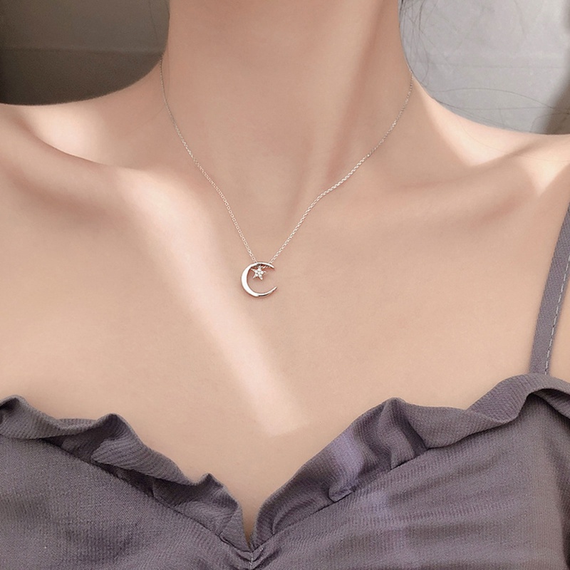 Vòng cổ Mặt Trăng Và Ngôi Sao Màu Bạc Đơn Giản Thời Trang Cho Nữ