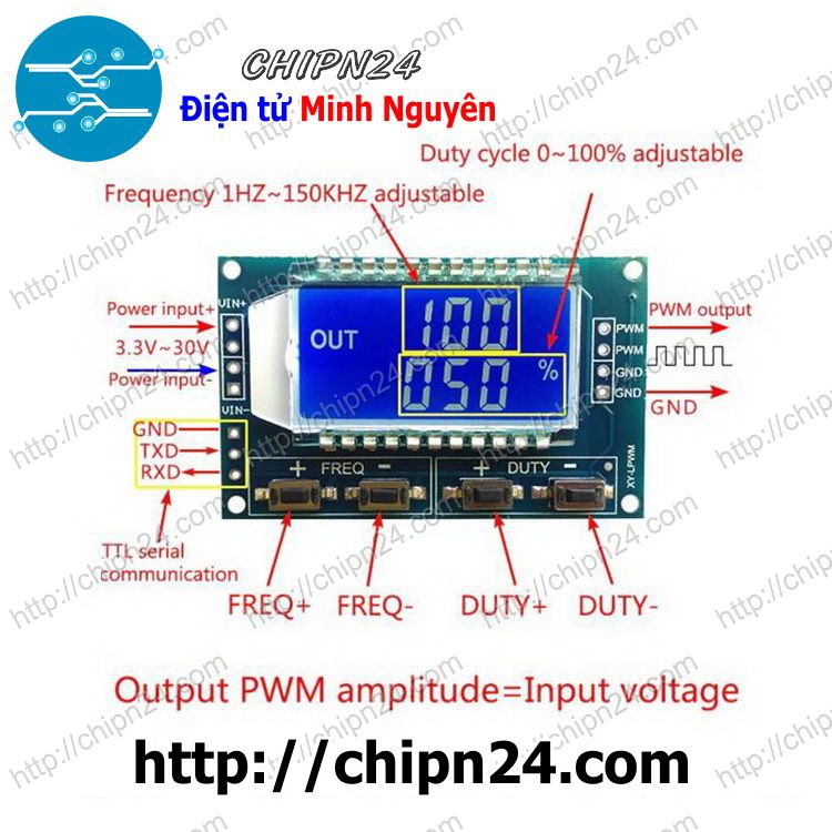 [1 pcs] Mạch Phát Xung PWM Hiển Thị LCD XY-LPWM 1Hz-150KHz