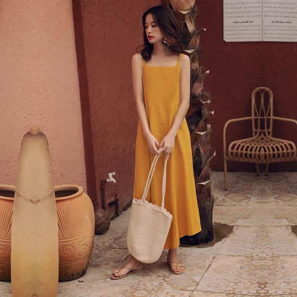 [YLY DRESS] Váy đan dây lưng đũi lụa dáng maxi freesize - Váy đầm nữ hai dây dáng dài phom suông rộng giá cực rẻ