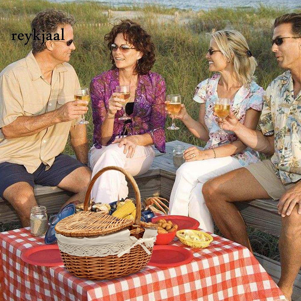 ◎Giỏ Đan Lát Có Tay Cầm Đựng Trái Cây Đi Cắm Trại Tiện Dụng