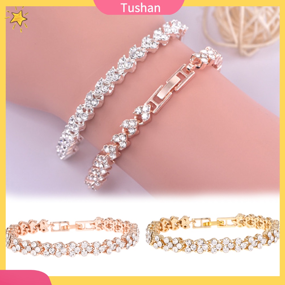 TUSH_Shiny Rhinestone Inlaid Women Bracelet Adjustable Bangle for Party Anniversary