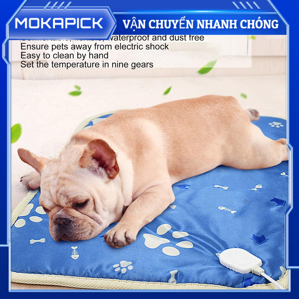 Mokapick Tấm sưởi ấm cho thú cưng Dấu chân màu xanh không thấm nước 9 Điều chỉnh nhiệt độ Chăn điện mùa đông