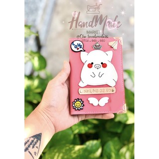 (chat chốt tên-chọn màu) vỏ hộ chiếu hình heo- bao da hộ chiếu con heo - bọc hộc chiếu