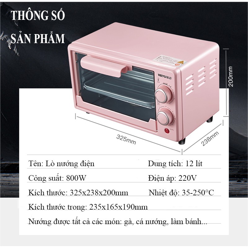 Lò nướng điện mini Mizae hồng chính hãng - Lò vi sóng dung tích 12 lít Nướng bánh, Nướng bánh, Pizza,... VTM