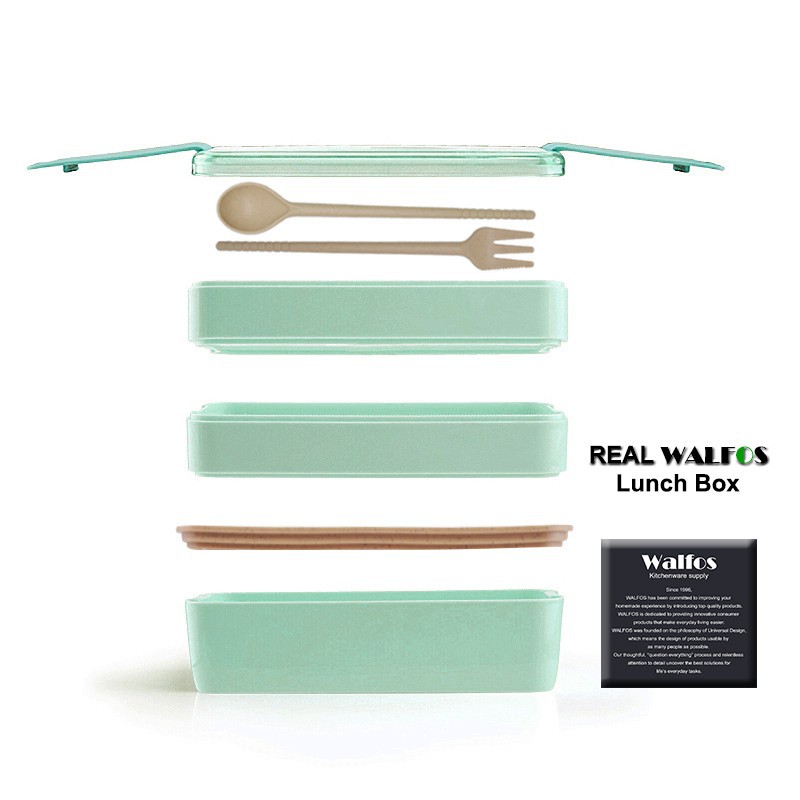 Walfos Portable 3 Layer Microwave Lunch Box With Chopsticks And Spoon 900ML