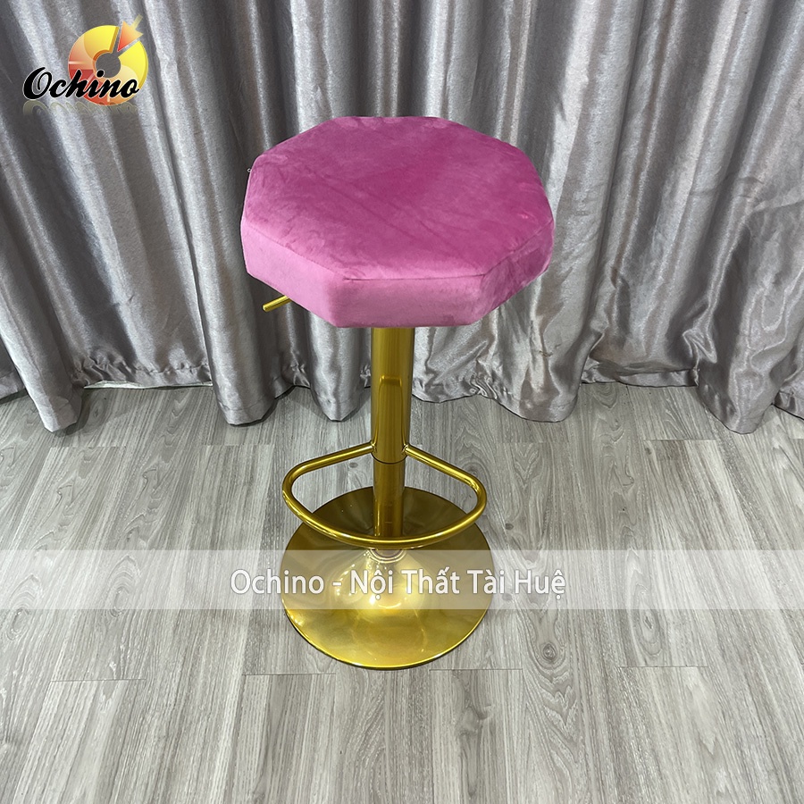 Ghế Quầy Lễ Tân, Ghế Quầy Bar Mẫu trơn 8 cạnh Chân Vàng K1 Tĩnh Điện Điều Chỉnh Độ Cao 60/80 Và Xoay 360 Độ