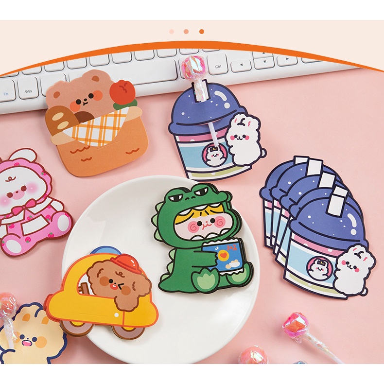 Thẻ trang trí kẹo mút nhân vật hoạt hình cute dễ thương bằng bìa cứng (5 thẻ)