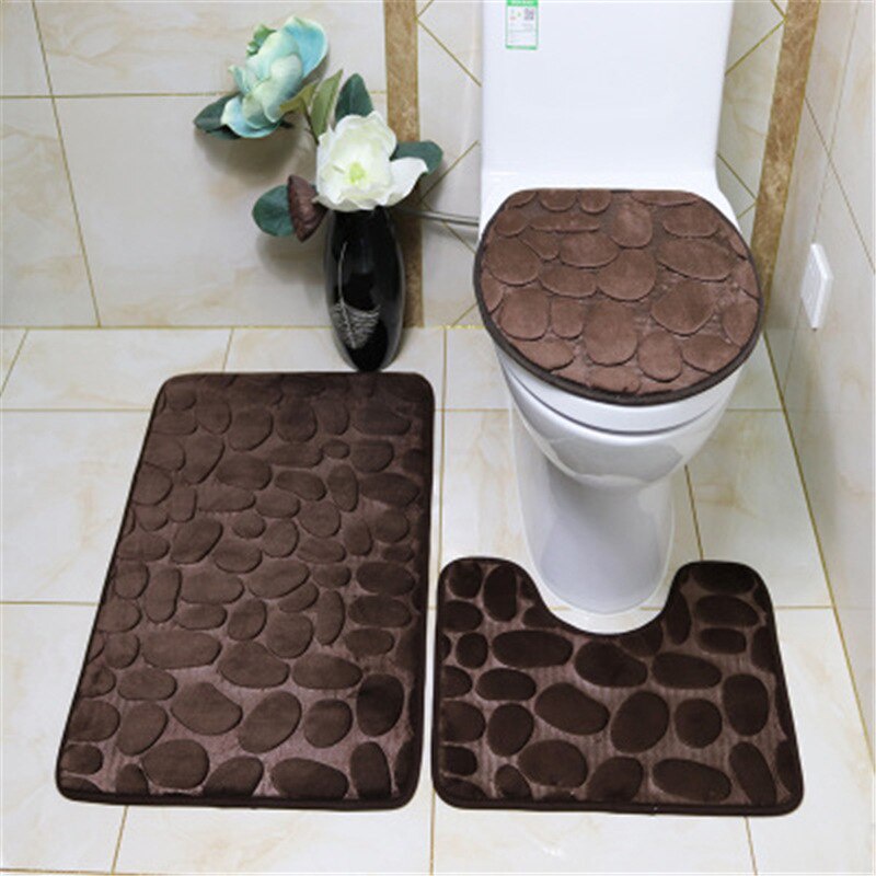 Bộ 3 Món Gồm Thảm Chùi Chân + 2 Thảm Chùi Chân + Nắp Bồn Cầu Mềm Mại Chống Trượt Cho Nhà Tắm