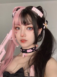 wig mix 2 màu đen hồng