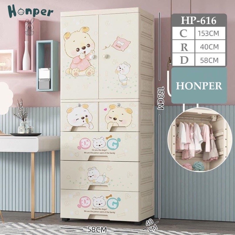 Tủ nhựa Honper 5 tầng mẫu mới nhất đựng quần áo, bỉm sữa, đồ dùng đa năng cho bé và cả gia đình Gấu trắng và Gấu nâu