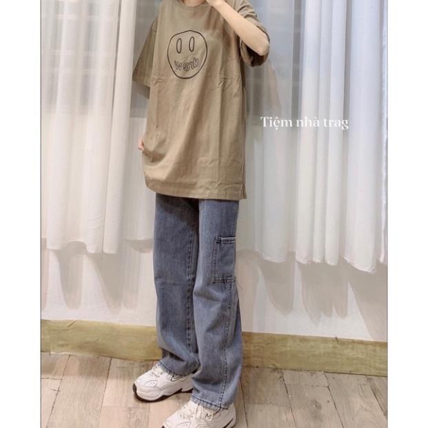 [XẢ KHO] Áo Thun Tay Lỡ Nam Nữ Rubystore Phông Form Rộng Dáng Unisex - Ulzzang Mặc Cặp, Nhóm Lớp Thêu Mặt Cười Siêu Hot