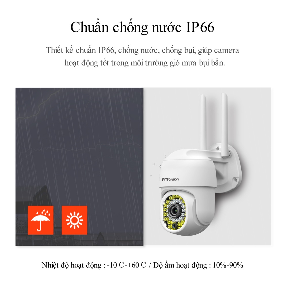 Camera ngoài trời chống nước Yoosee toàn cảnh 360 độ Fnkvision, không dây siêu rõ nét, bảo vệ gia đình qua điện thoại